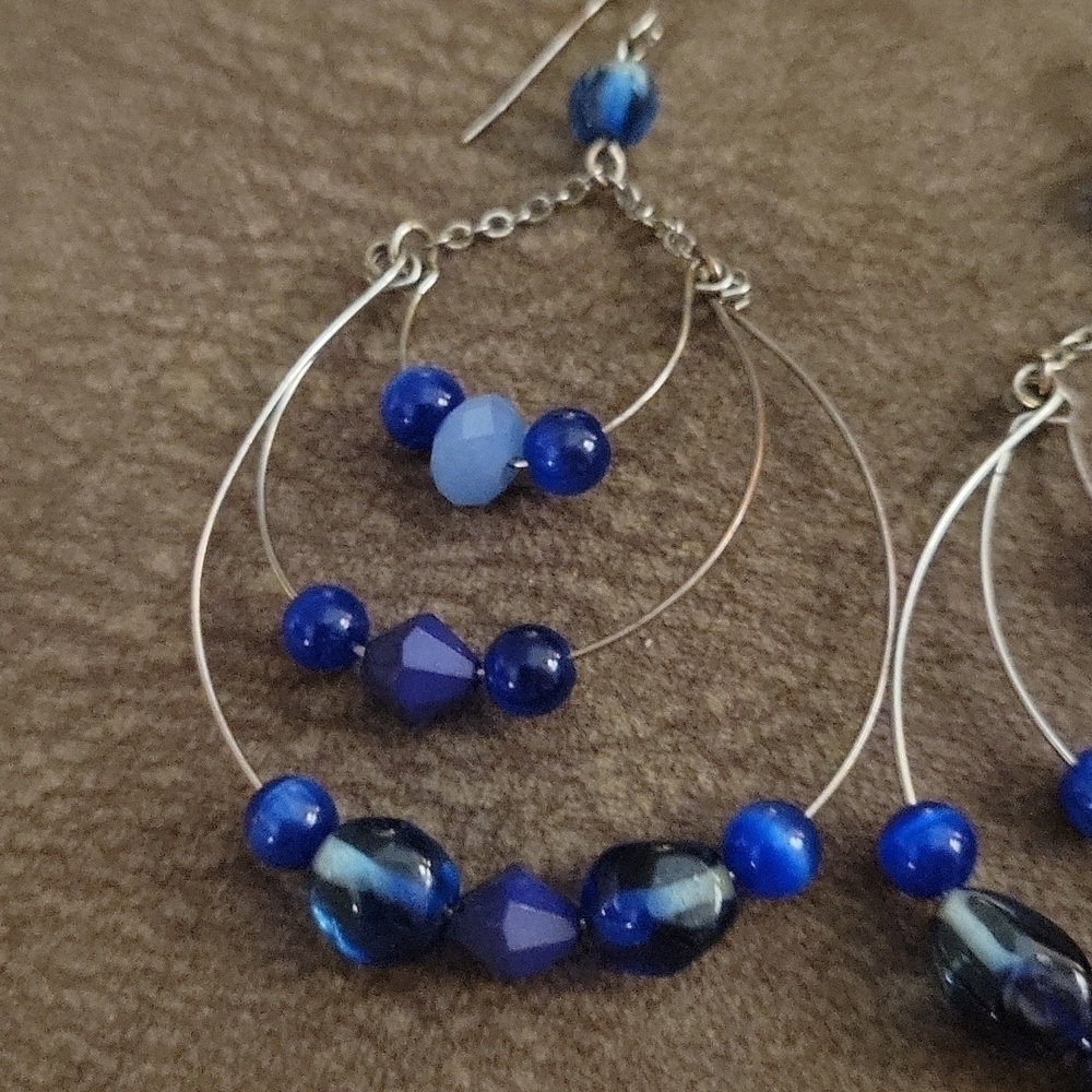 HANDMADE Glass Beaded Layered Hoop Orbit Flamenco Nebula Earrings - Picture 3 of 6